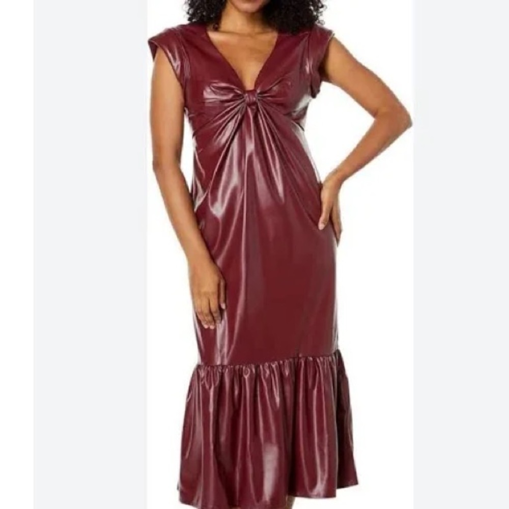 Burgundy leather Midi Dress